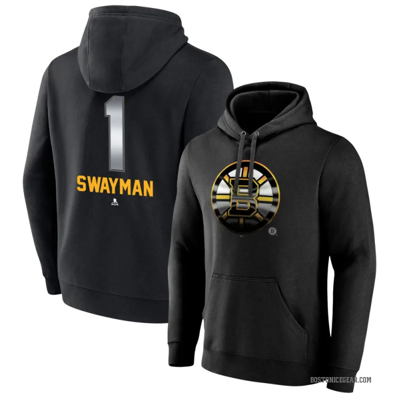 Jeremy Swayman Men's Black Boston Bruins Branded Midnight Mascot Logo Pullover Hoodie