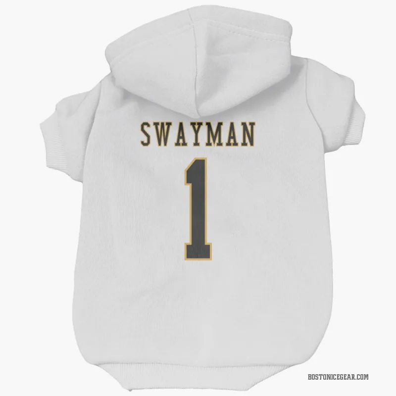 Jeremy Swayman  White Boston Bruins  Cat & Dog Pet Hoodie